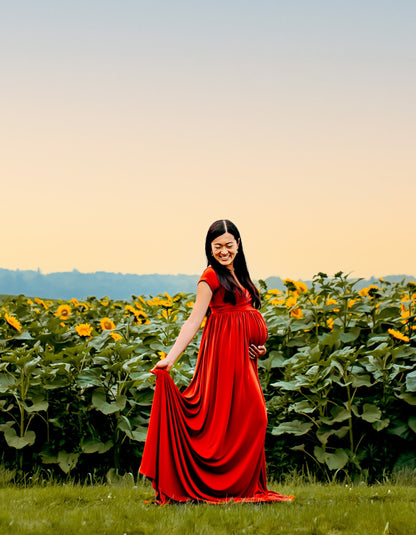 Burnt Orange Flowy Gown - maternity photoshoot dress