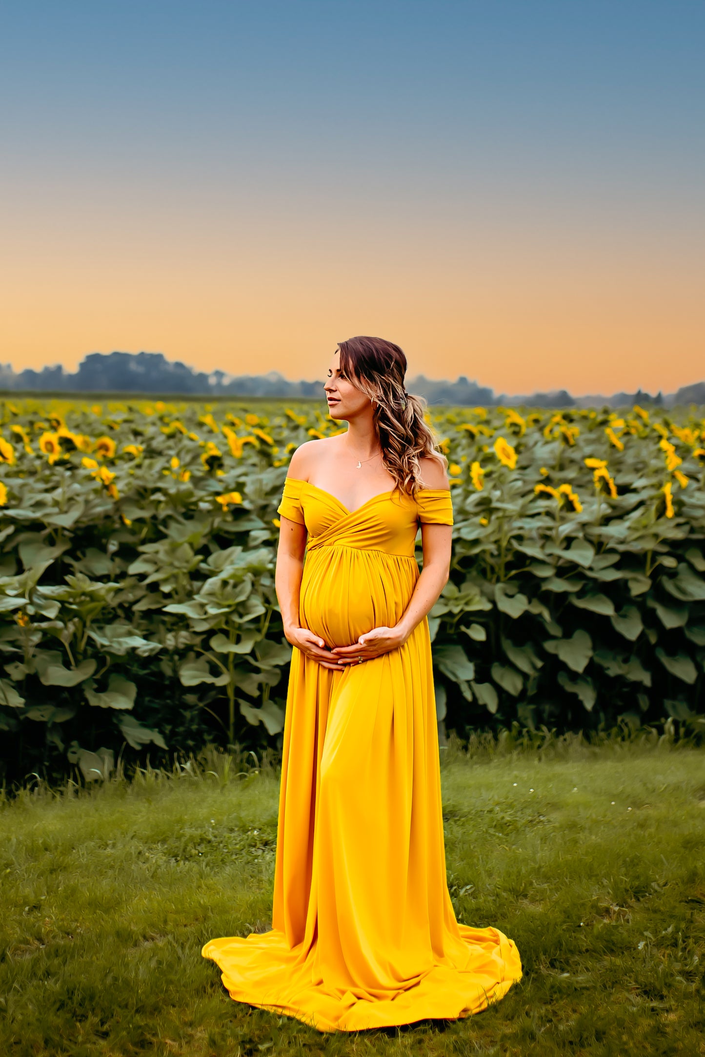 Mustard Yellow Flowy Gown - maternity photoshoot dress