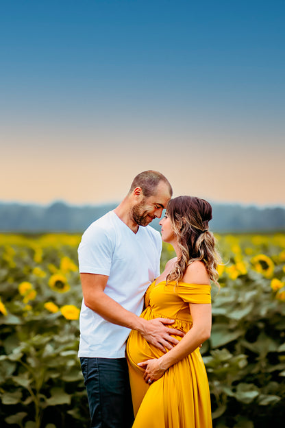 Mustard Yellow Flowy Gown - maternity photoshoot dress