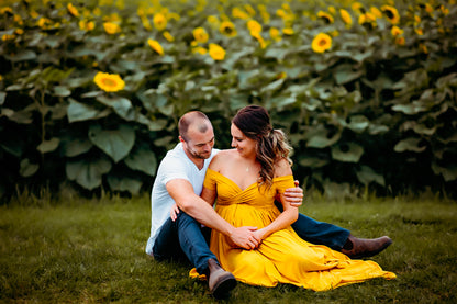 Mustard Yellow Flowy Gown - maternity photoshoot dress