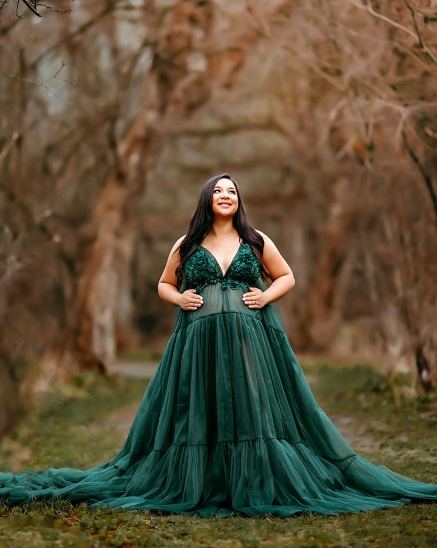 Emerald Wisteria Gown - maternity photoshoot dress