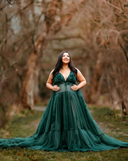 Emerald Wisteria Gown - maternity photoshoot dress