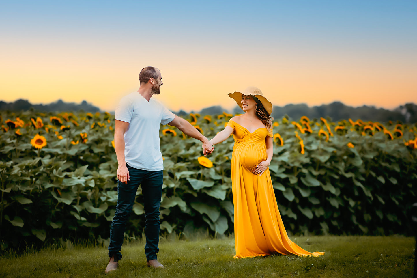 Mustard Yellow Flowy Gown - maternity photoshoot dress