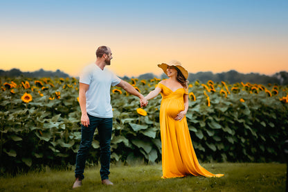 Mustard Yellow Flowy Gown - maternity photoshoot dress