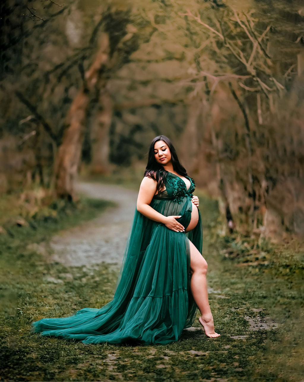 Emerald Wisteria Gown - maternity photoshoot dress