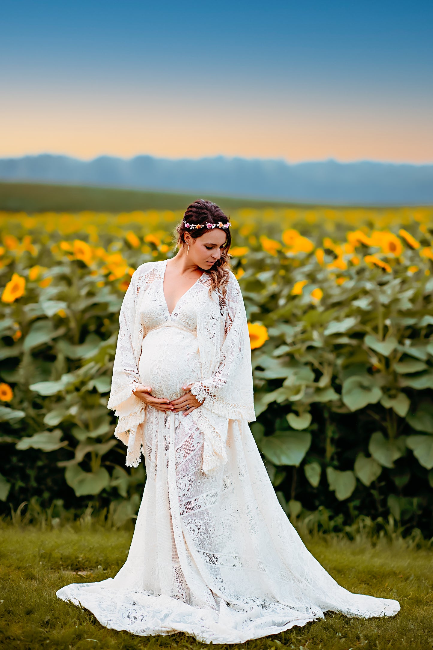 Boho Lace Maternity Gown with Tassels - maternity photoshoot dress