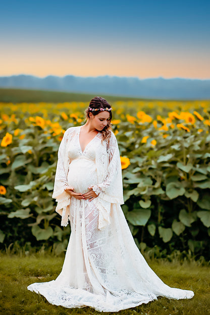 Boho Lace Maternity Gown with Tassels - maternity photoshoot dress