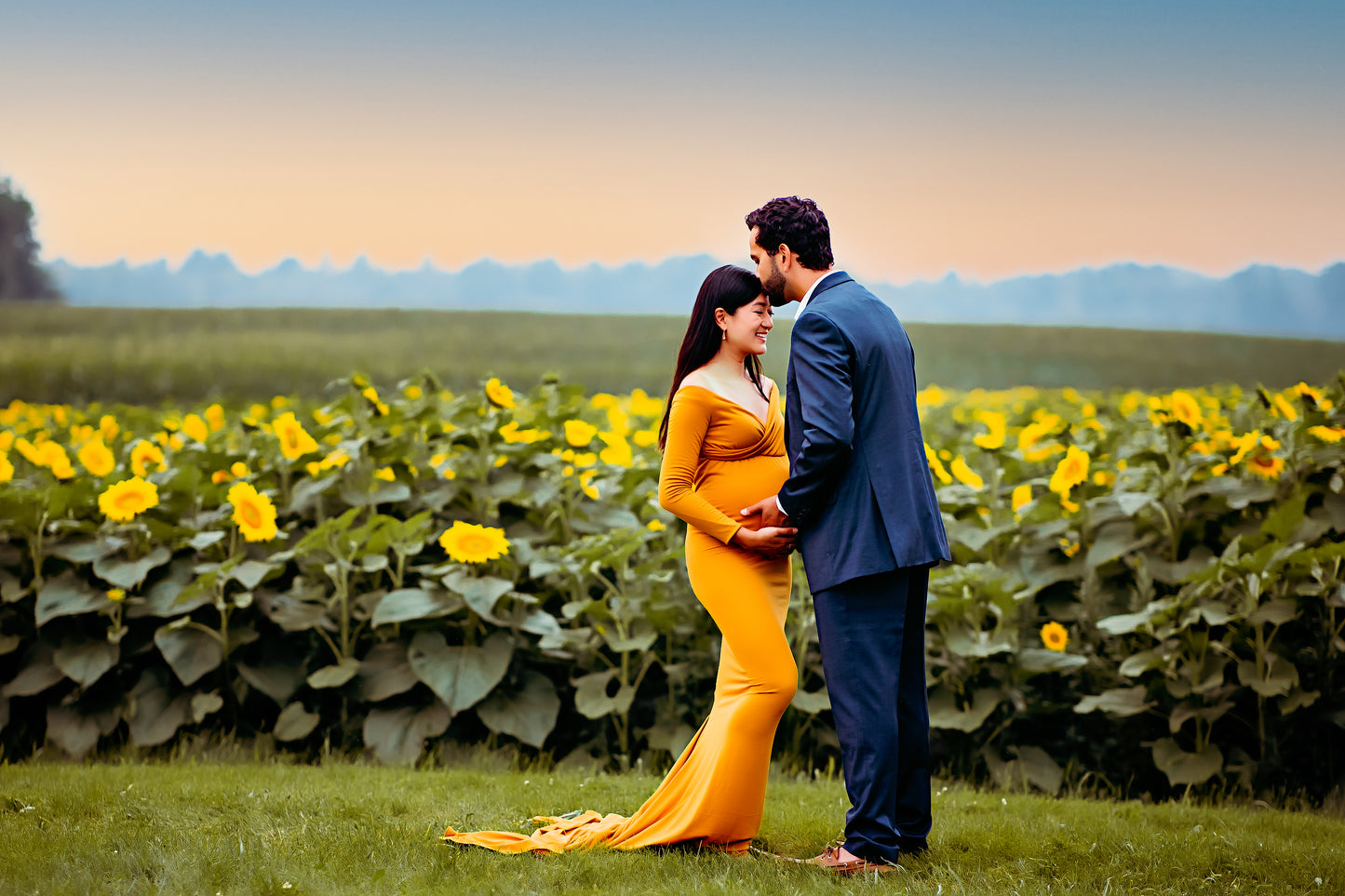 Mustard Yellow Fitted Gown - maternity photoshoot dress