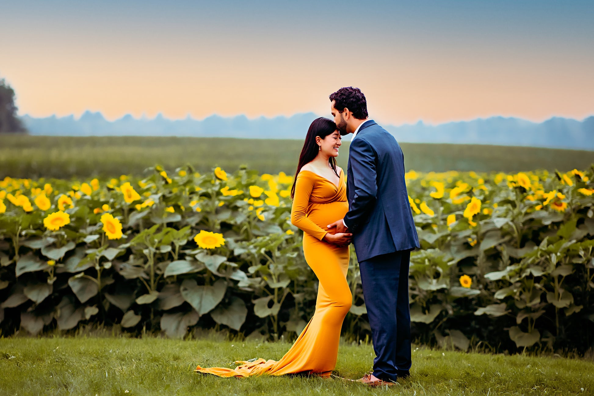 Mustard Yellow Fitted Gown - maternity photoshoot dress