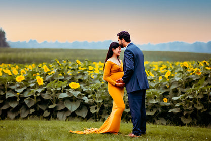 Mustard Yellow Fitted Gown - maternity photoshoot dress