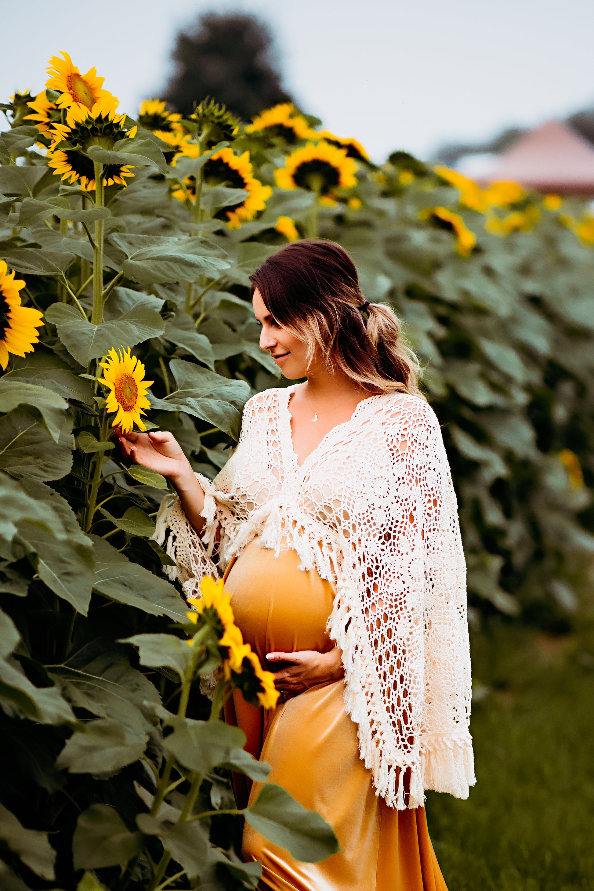 Crochet Velvet Boho Golden Gown - 