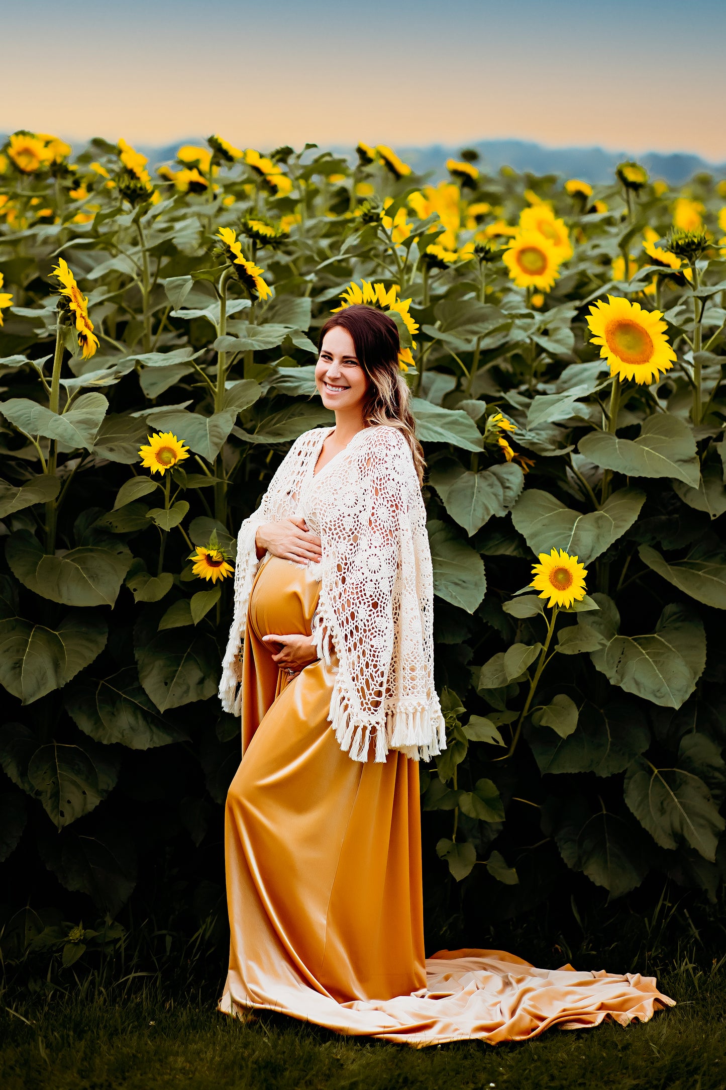 Crochet Velvet Boho Golden Gown - 