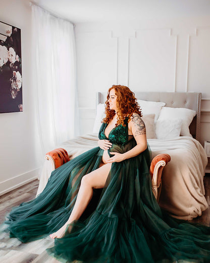 Emerald Wisteria Gown - maternity photoshoot dress