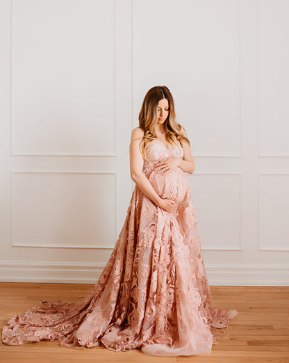 Dusty Pink Rose Gown - maternity photoshoot dress