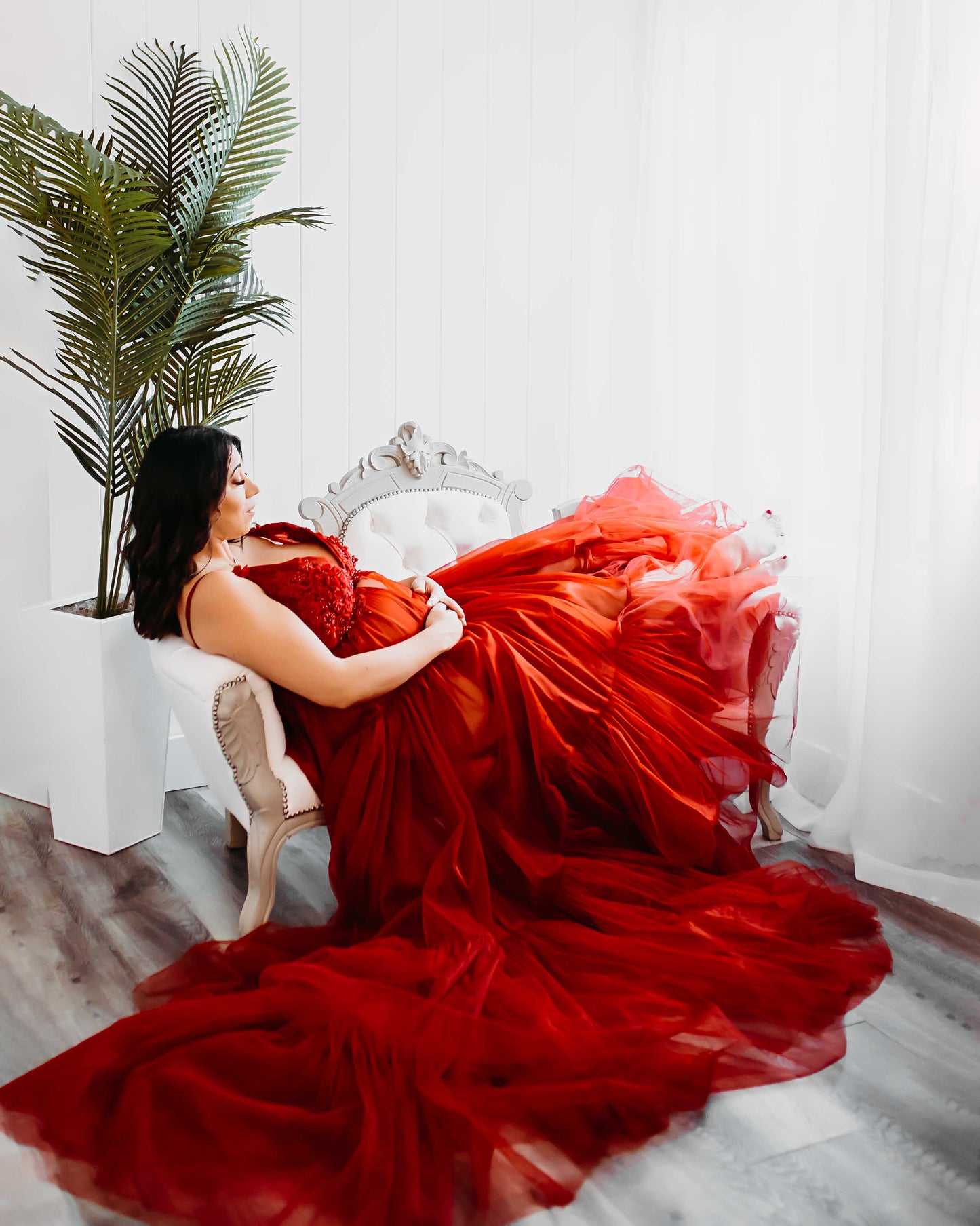 Burgundy Wisteria Gown - maternity photoshoot dress