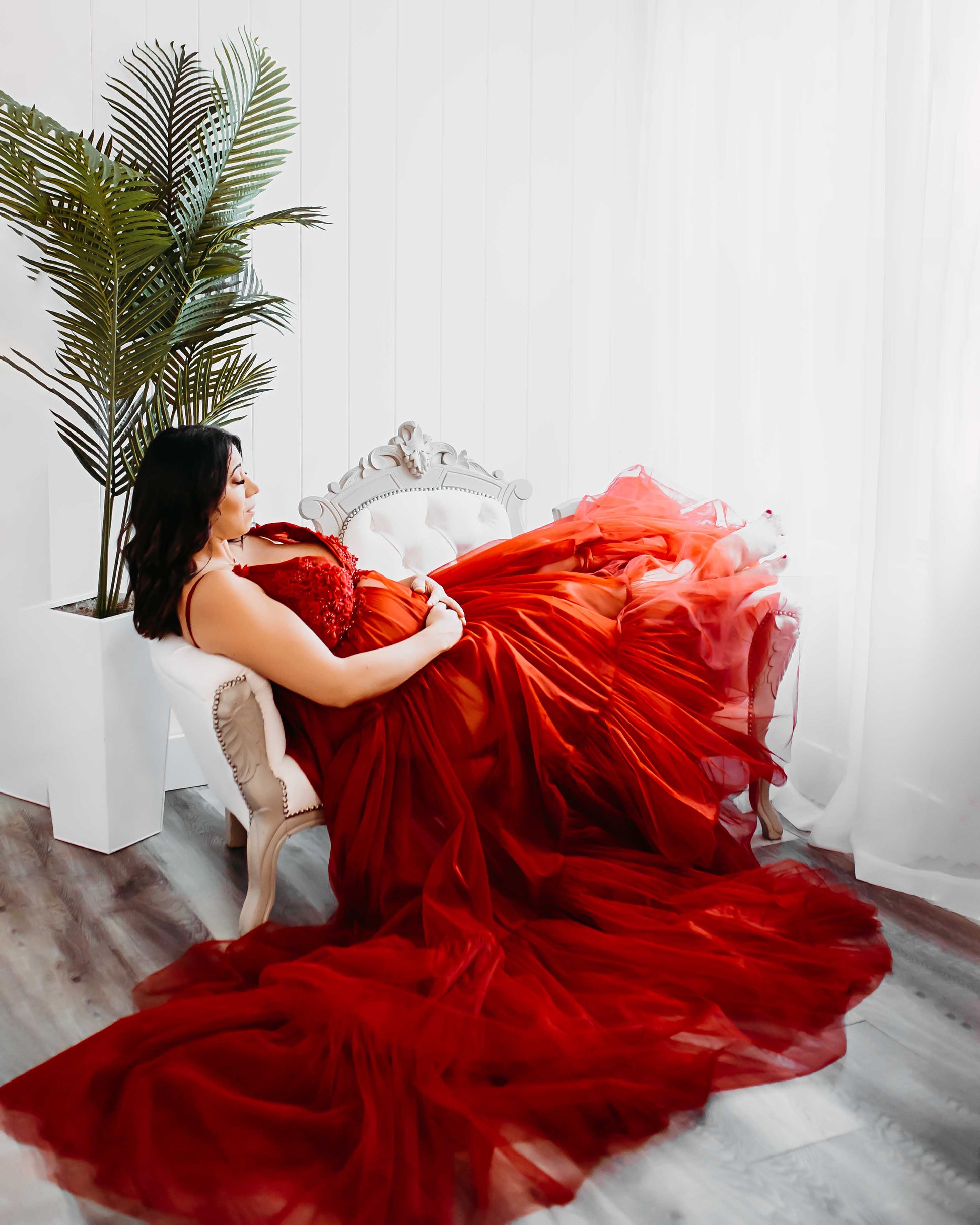 Burgundy Wisteria Gown - maternity photoshoot dress