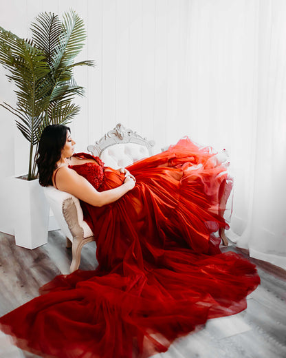 Burgundy Wisteria Gown - maternity photoshoot dress