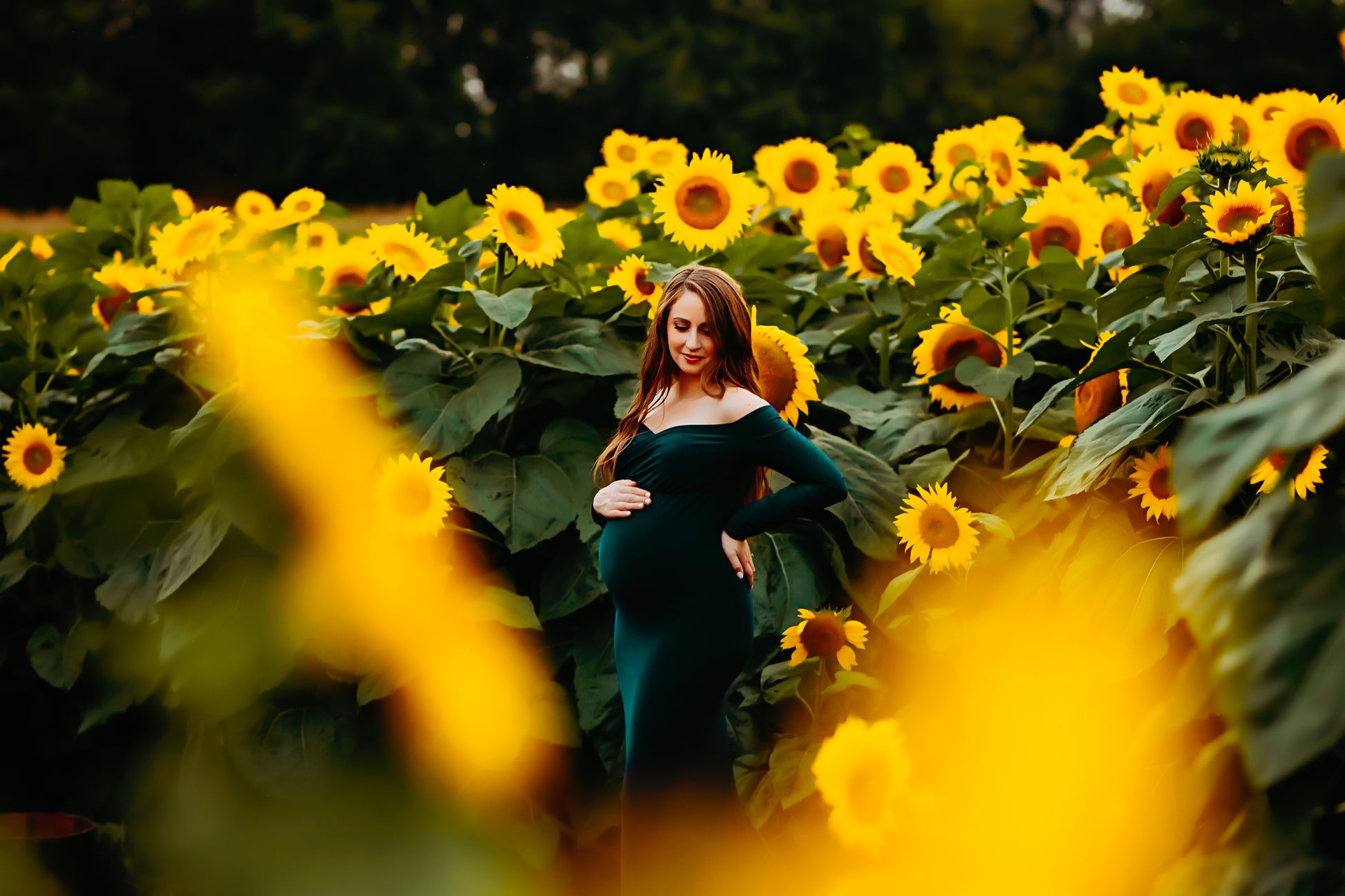 Emerald Green Fitted Gown - maternity photoshoot dress