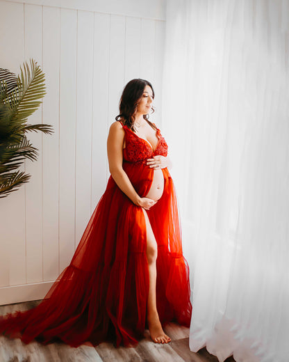 Burgundy Wisteria Gown - maternity photoshoot dress