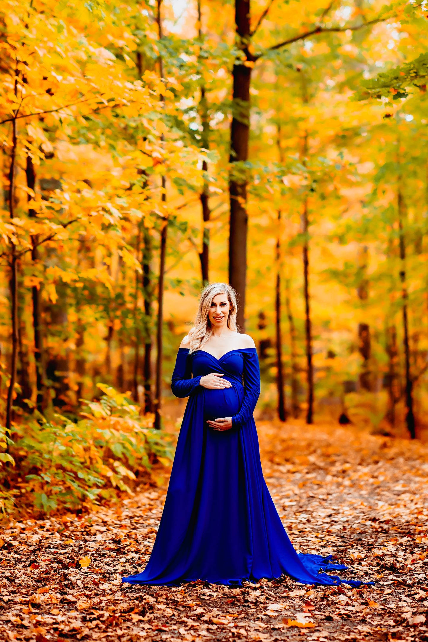 Royal Blue Flowy Gown - maternity photoshoot dress