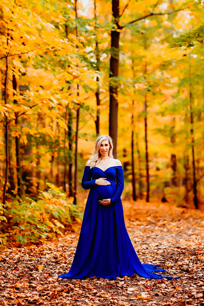 Royal Blue Flowy Gown - maternity photoshoot dress