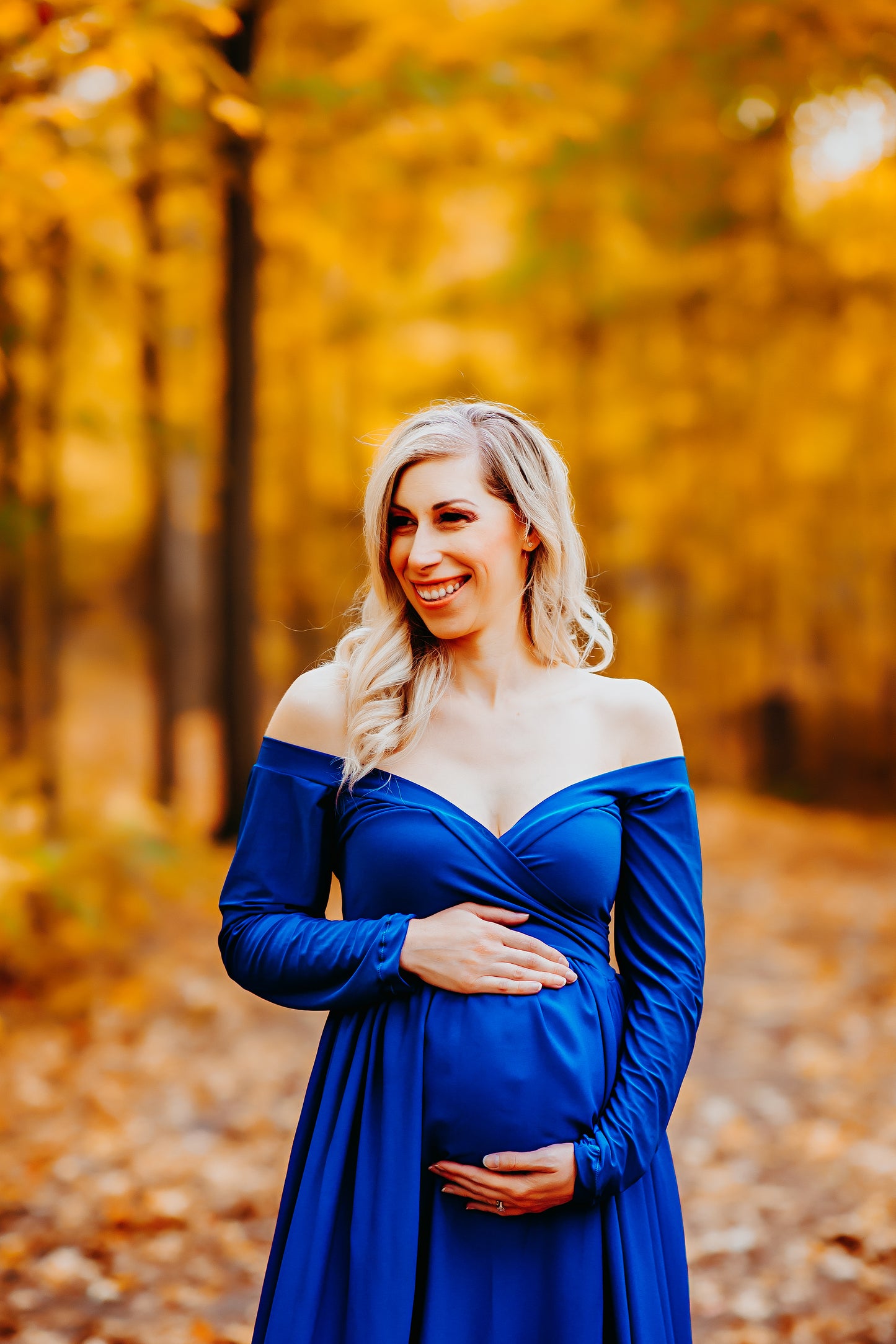 Royal Blue Flowy Gown - maternity photoshoot dress