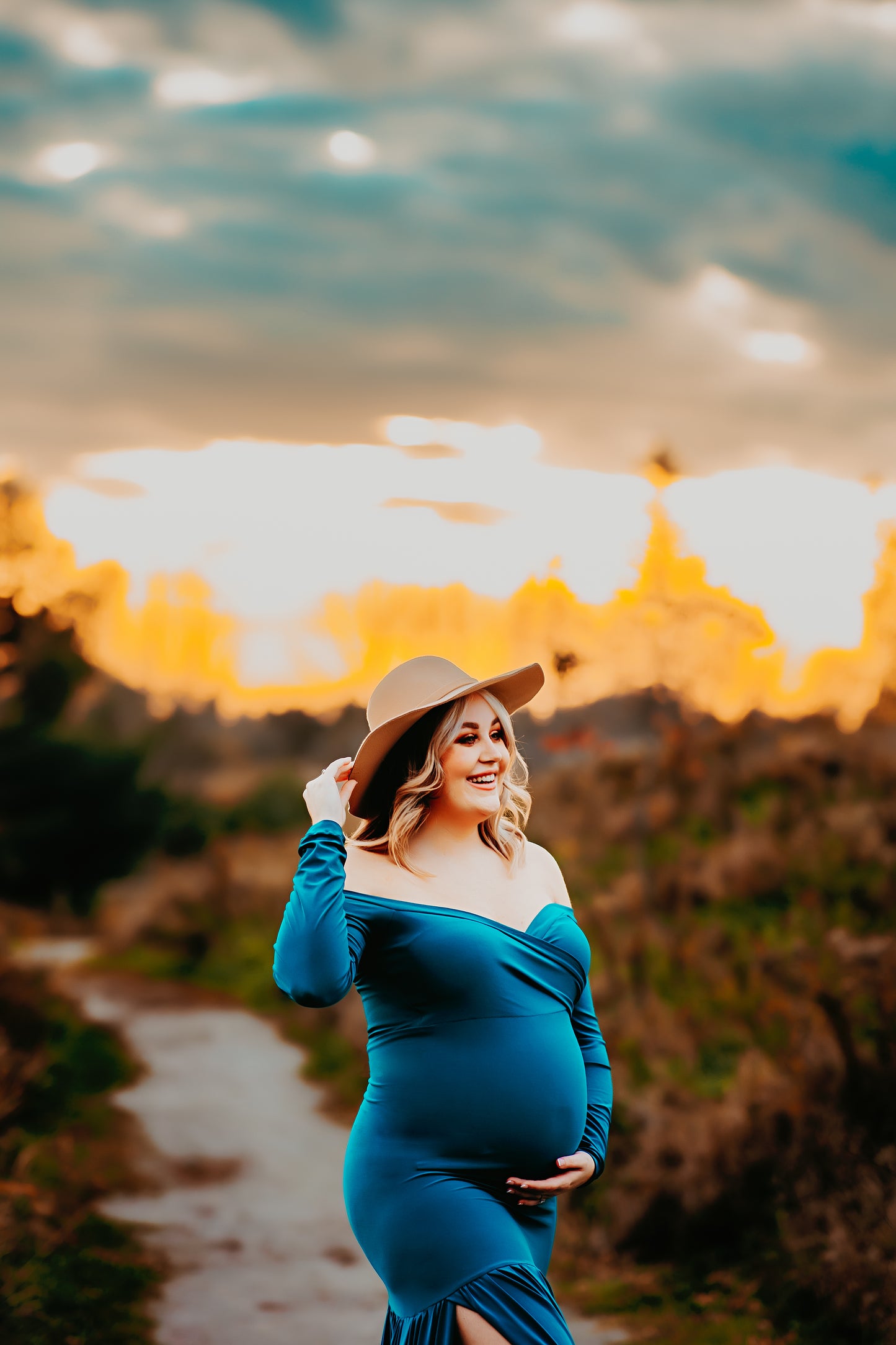 Teal Fitted Maternity Gown - maternity photoshoot dress