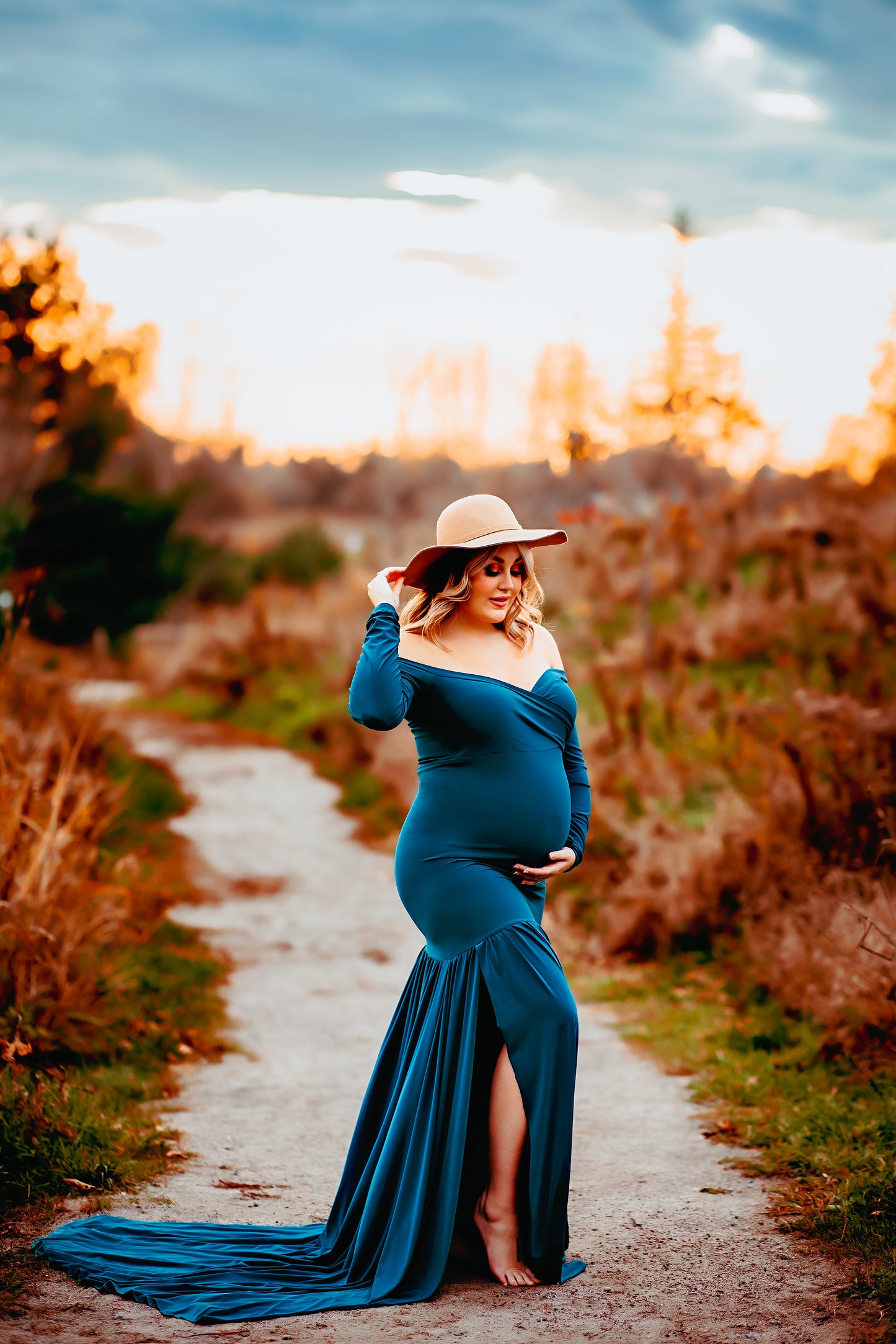 Teal Fitted Maternity Gown - maternity photoshoot dress