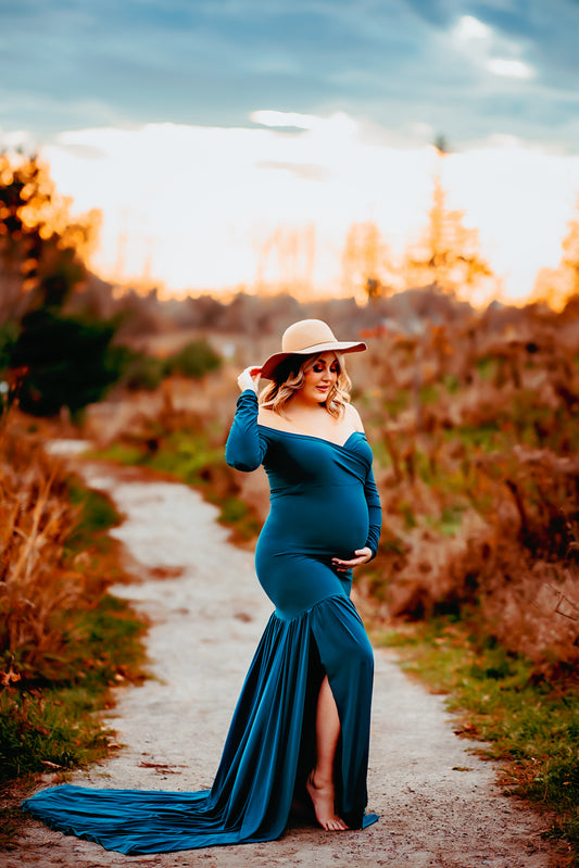 Teal Fitted Maternity Gown - maternity photoshoot dress
