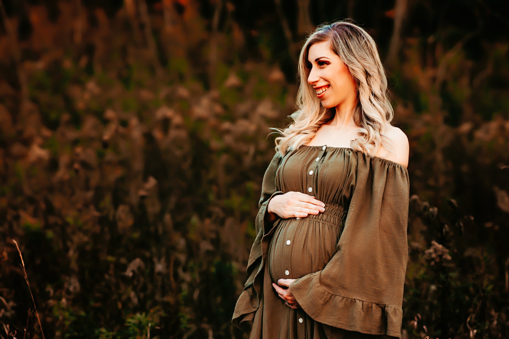 Olive Ruffle Me Open Reclamation Gown - maternity photoshoot dress