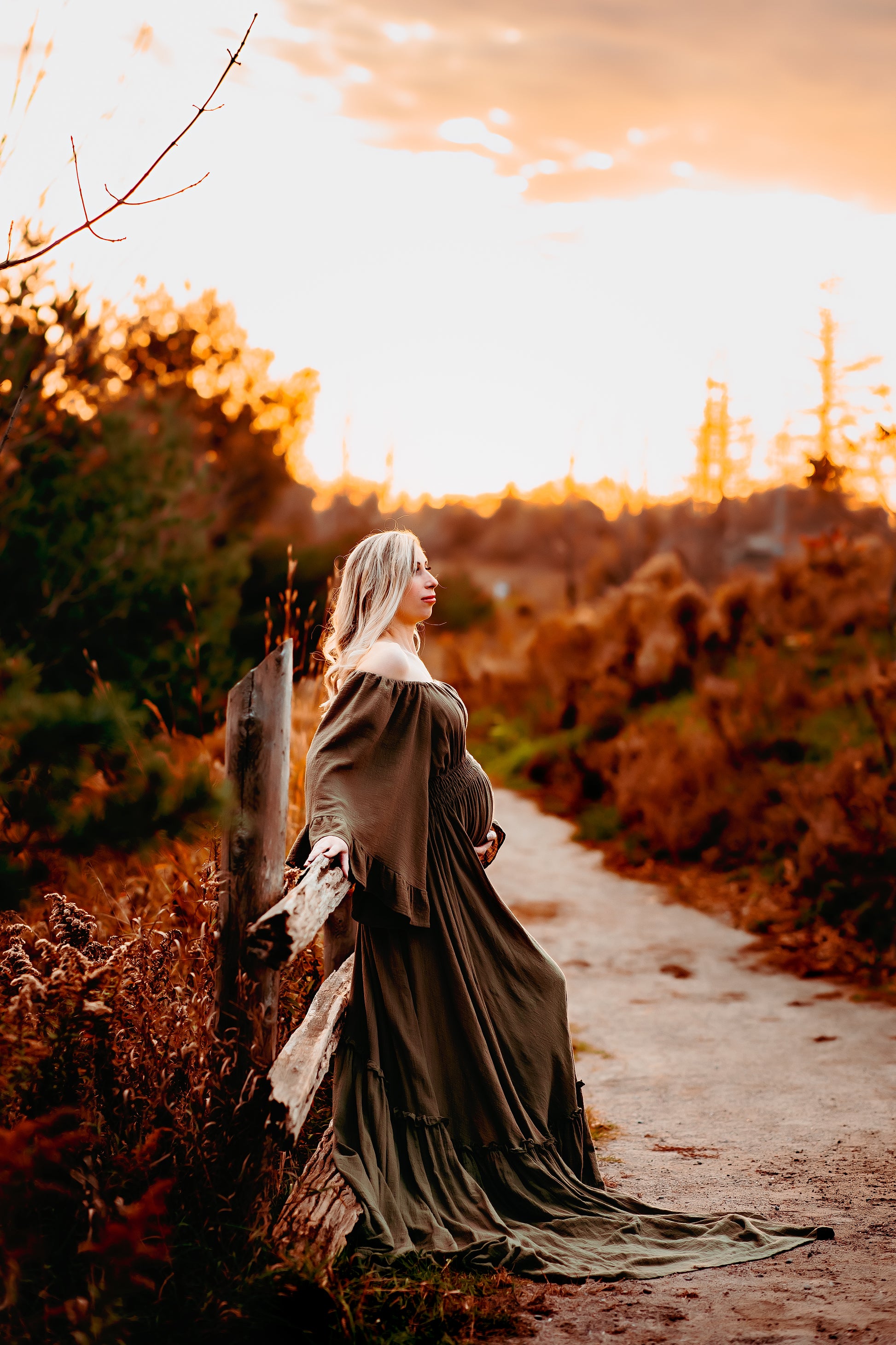 Olive Ruffle Me Open Reclamation Gown - maternity photoshoot dress