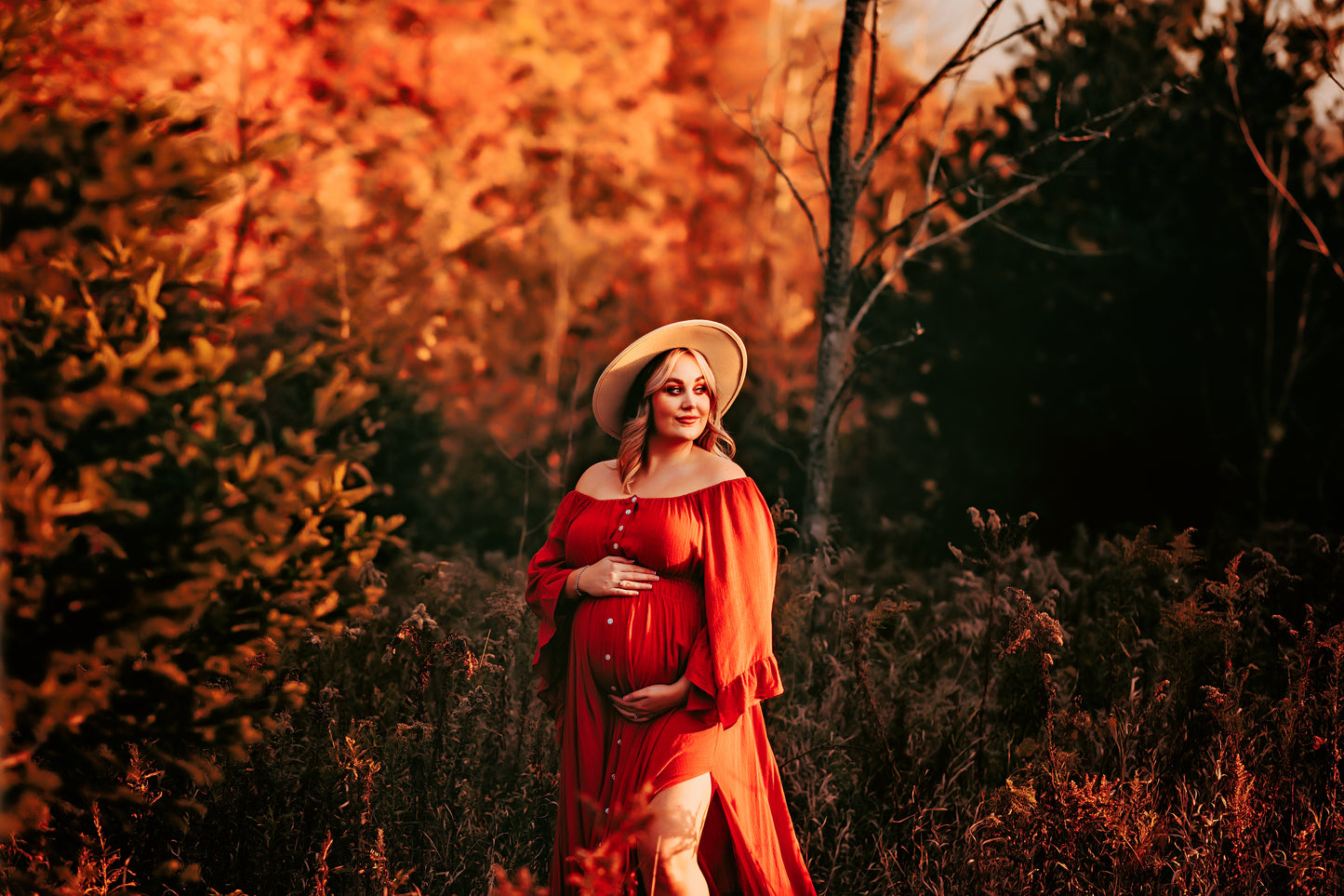 Rust Ruffle Me Open Reclamation Gown - maternity photoshoot dress