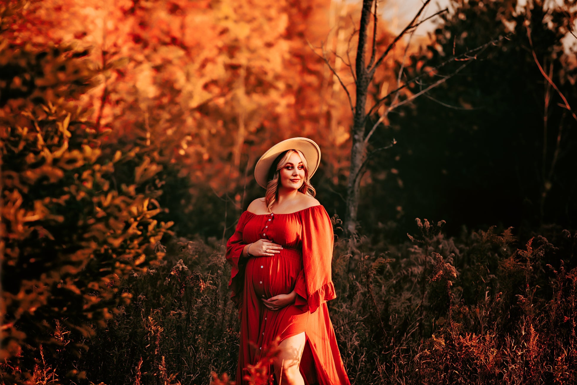 Rust Ruffle Me Open Reclamation Gown - maternity photoshoot dress