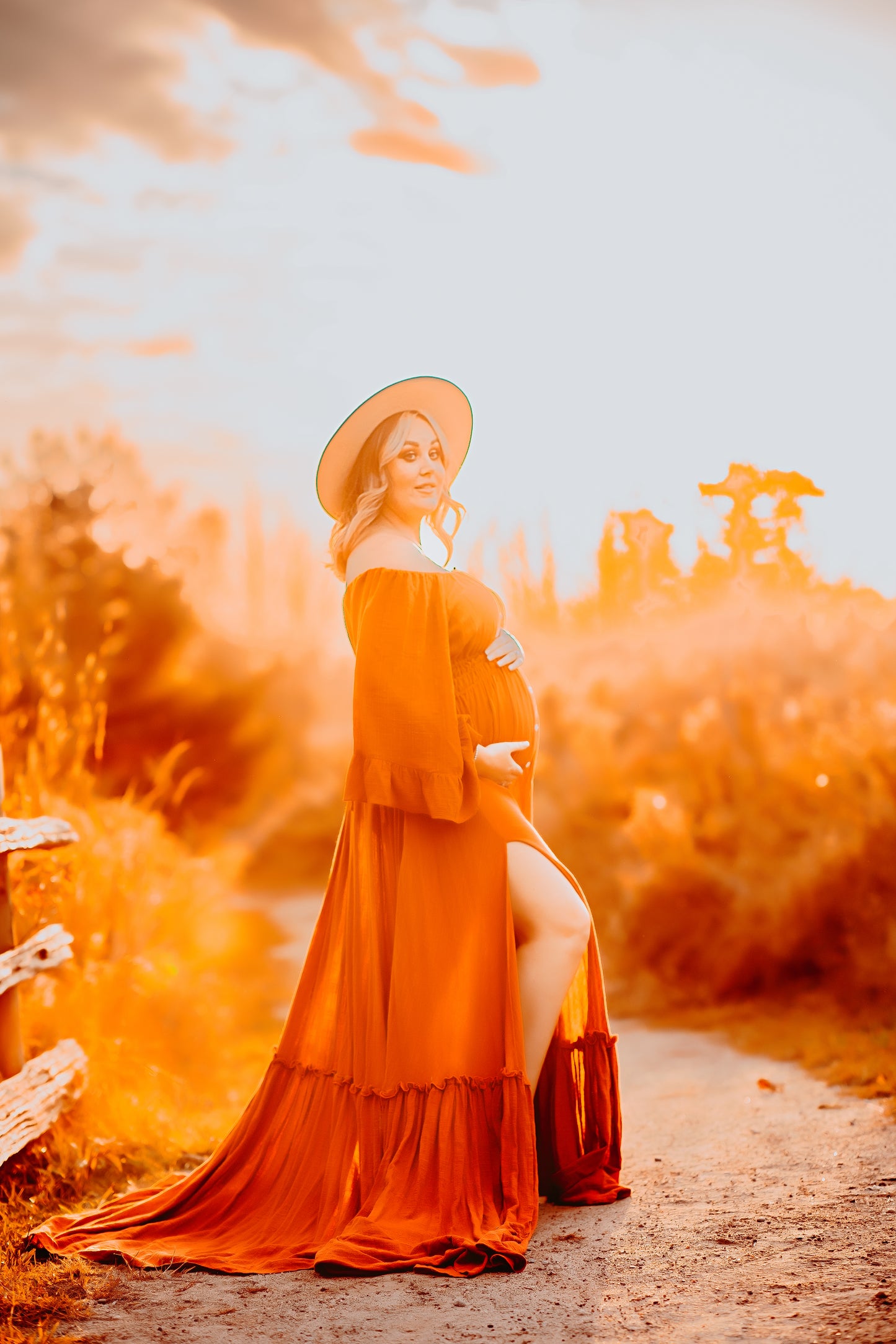 Rust Ruffle Me Open Reclamation Gown - maternity photoshoot dress
