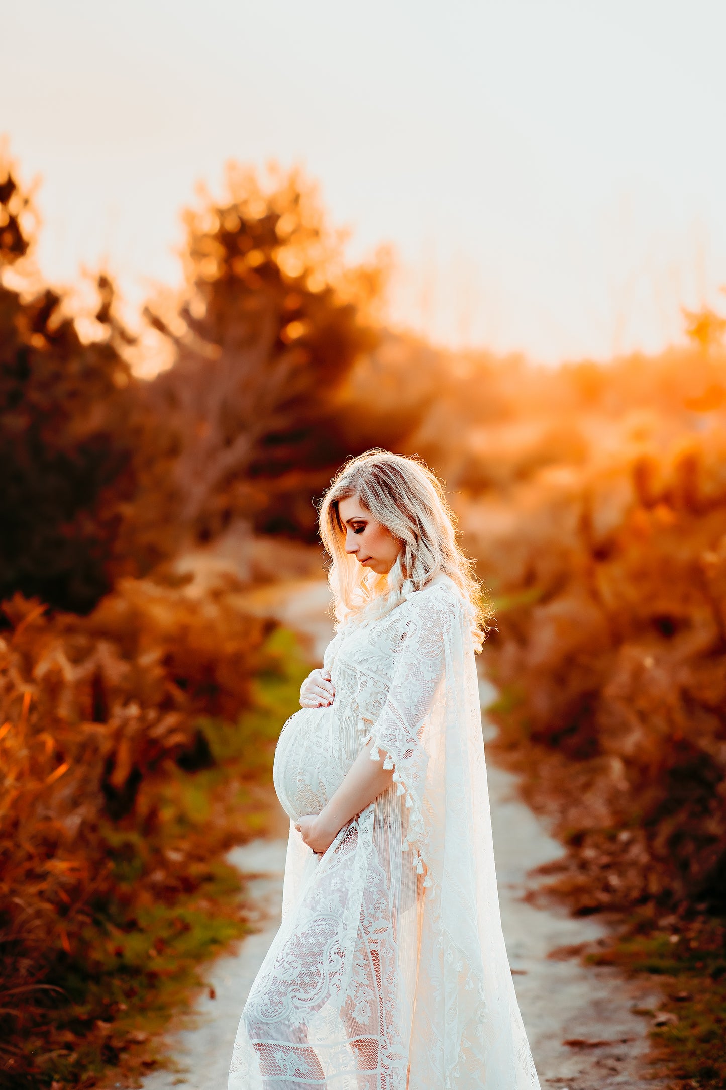 Lace Boho Gown with Cape - maternity photoshoot dress
