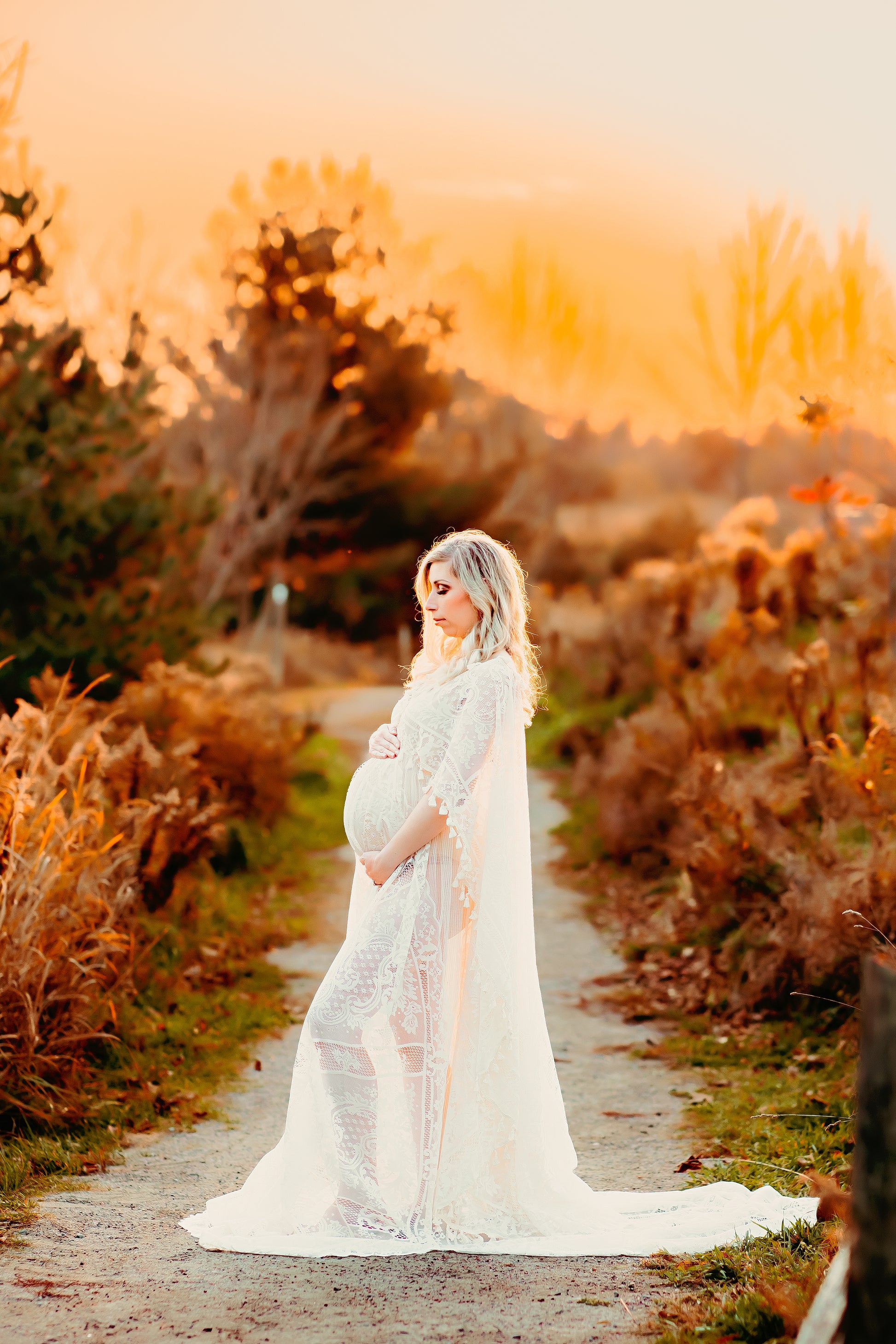 Lace Boho Gown with Cape - maternity photoshoot dress