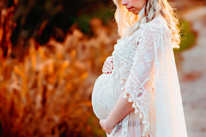 Lace Boho Gown with Cape - maternity photoshoot dress