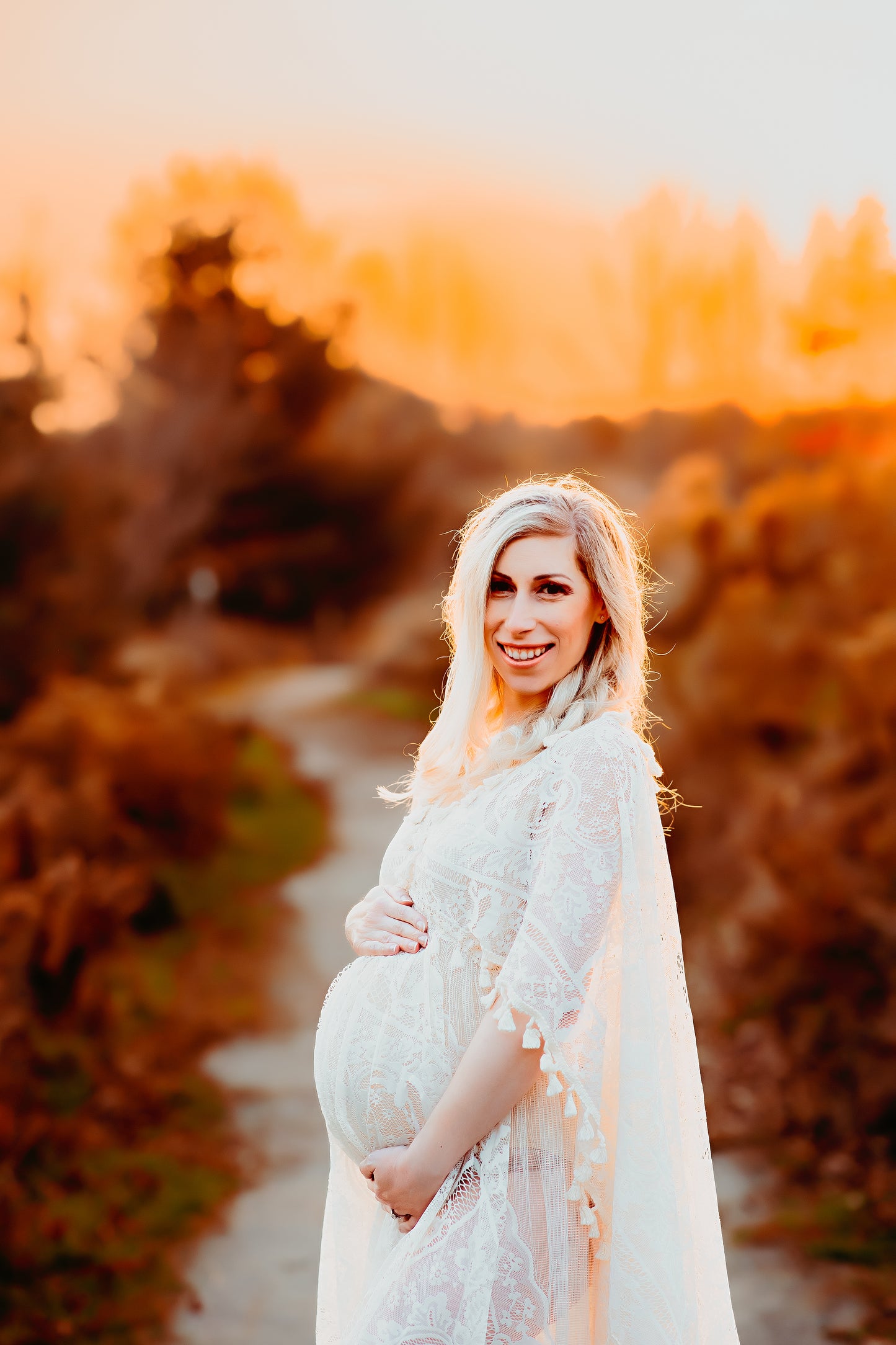 Lace Boho Gown with Cape - maternity photoshoot dress