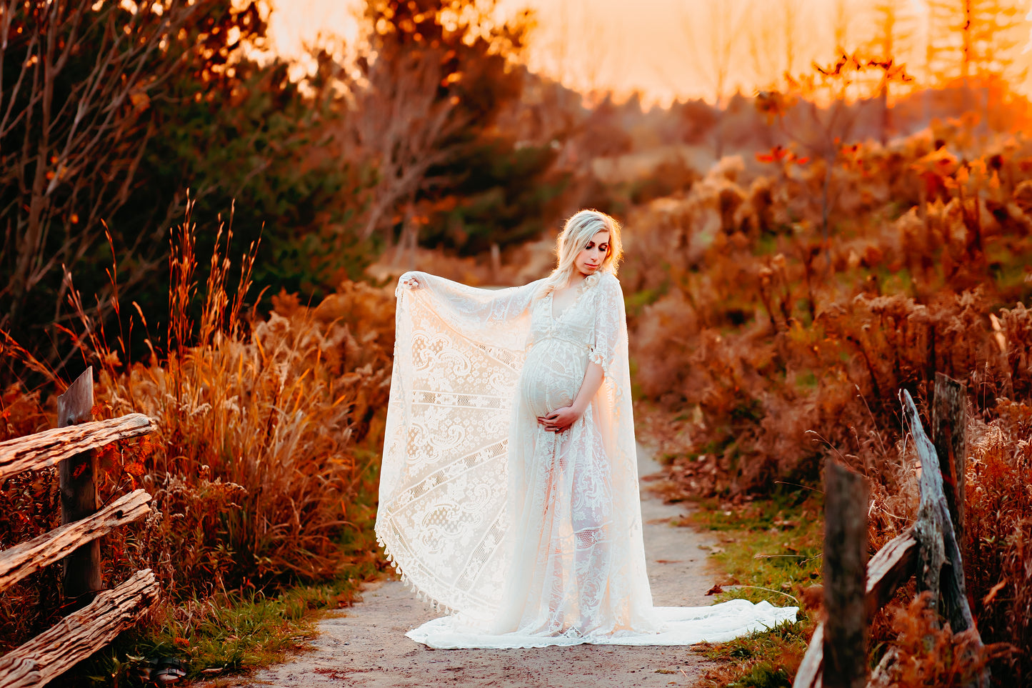 Lace Boho Gown with Cape - maternity photoshoot dress