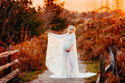 Lace Boho Gown with Cape - maternity photoshoot dress