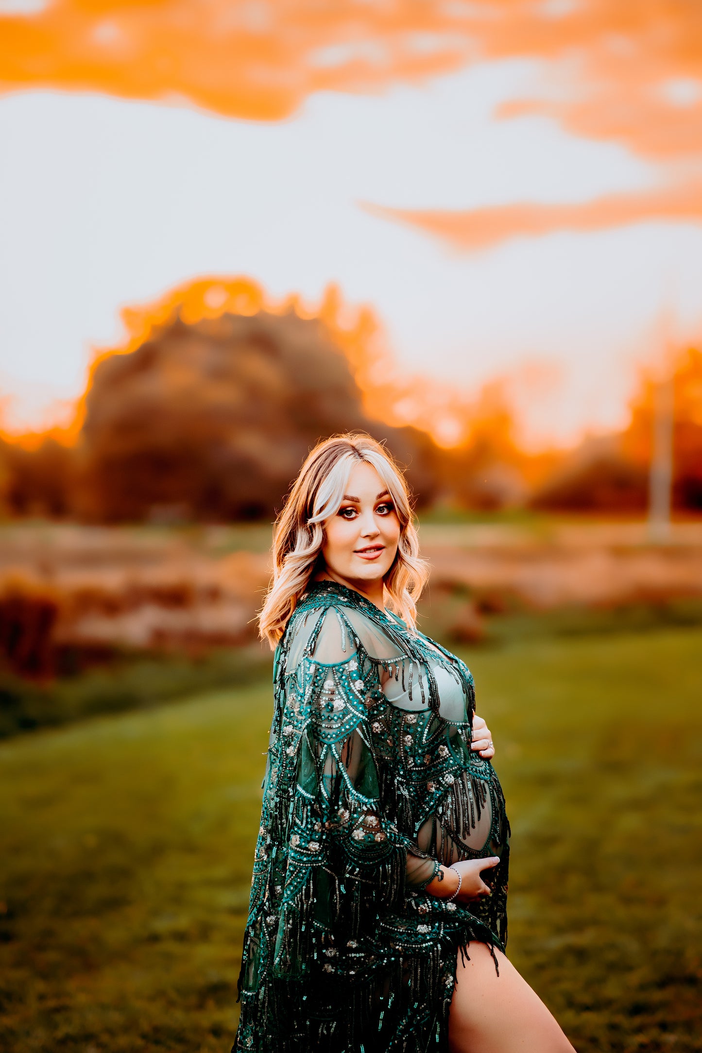 Green Goddess Gatsby Gown - maternity photoshoot dress