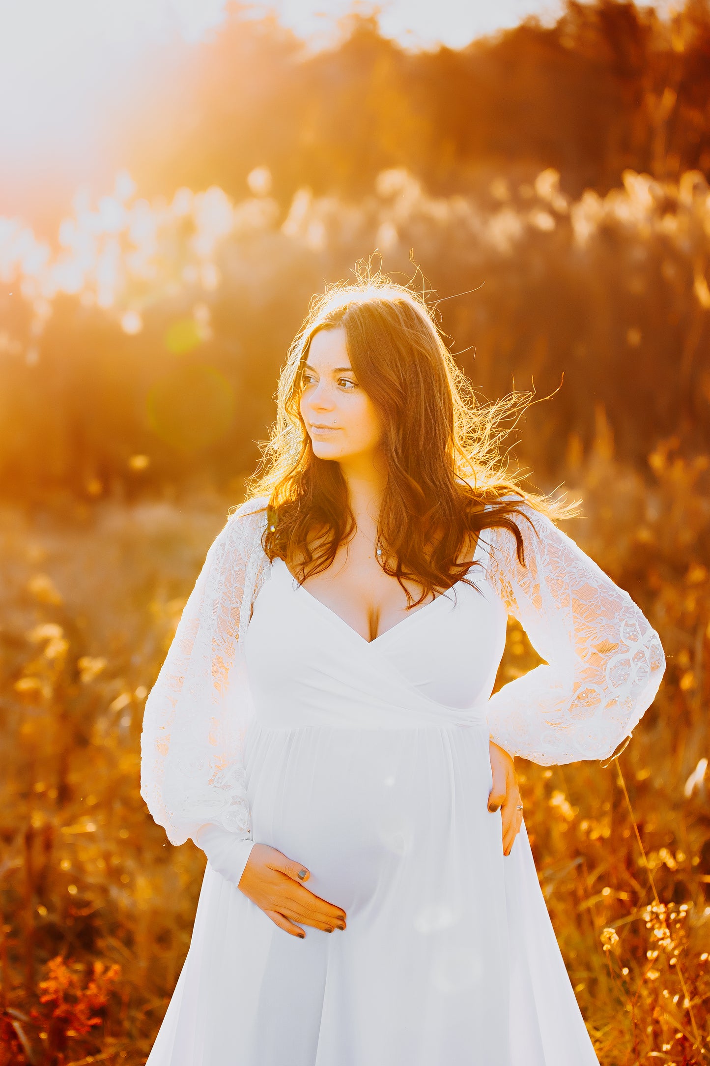 Ivory Clara Gown - lace sleeves - maternity photoshoot dress