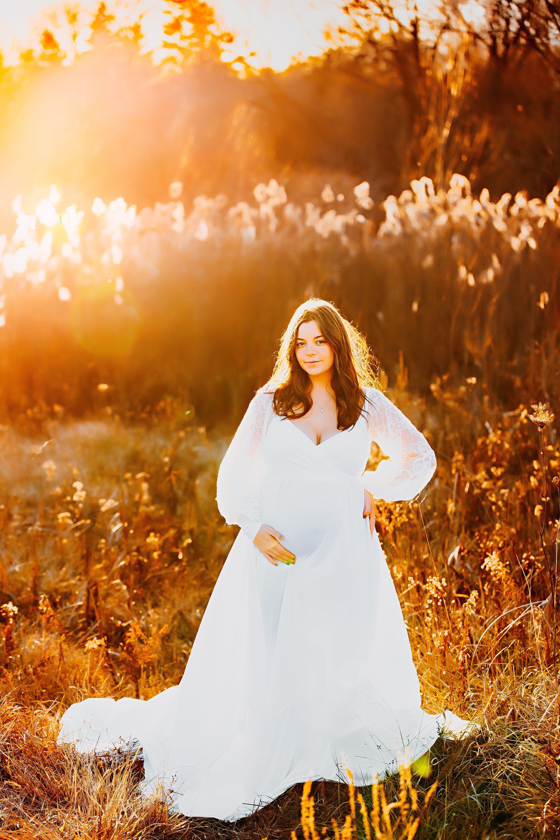 Ivory Clara Gown - lace sleeves - maternity photoshoot dress