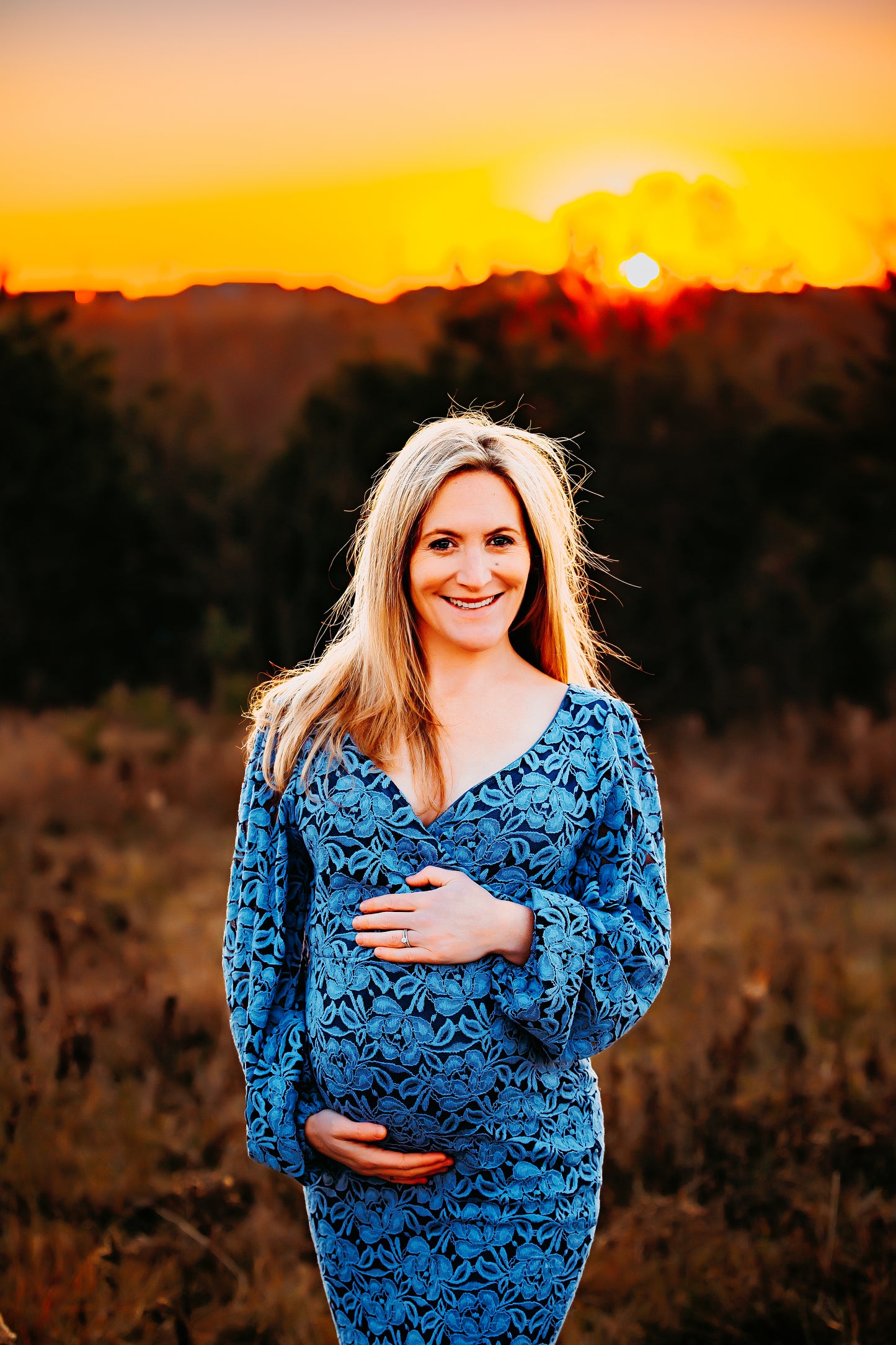 Denim Floral Fitted Maternity Gown - maternity photoshoot dress