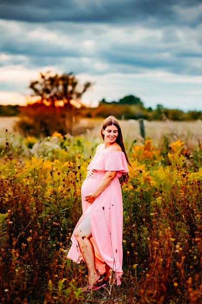Pink Ruffle Off Shoulder Gown - 