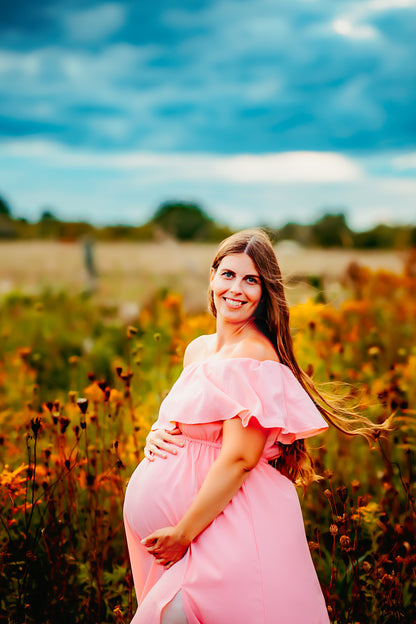 Pink Ruffle Off Shoulder Gown - 