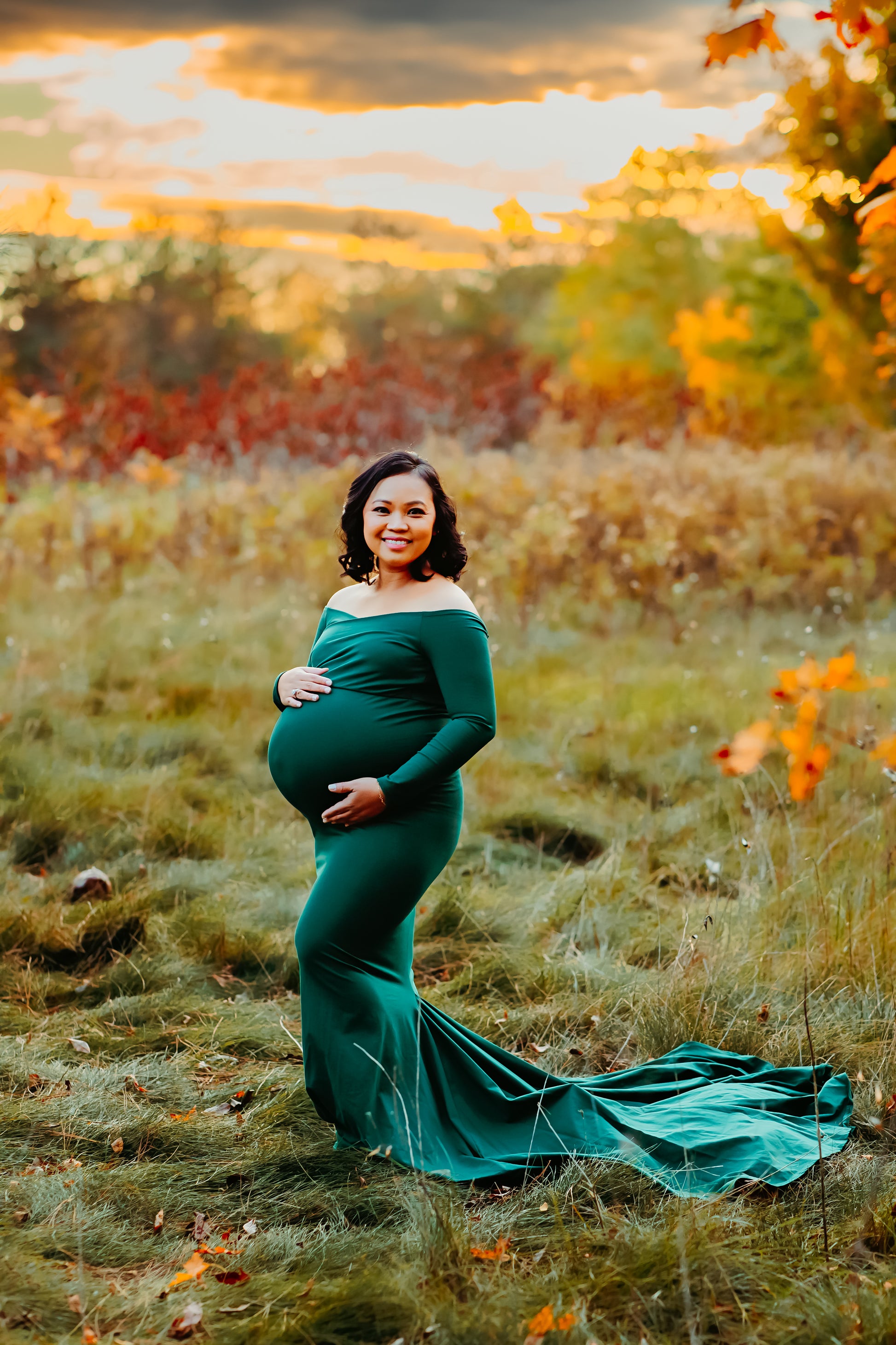 Pine Green Fitted Maternity Gown - maternity photoshoot dress