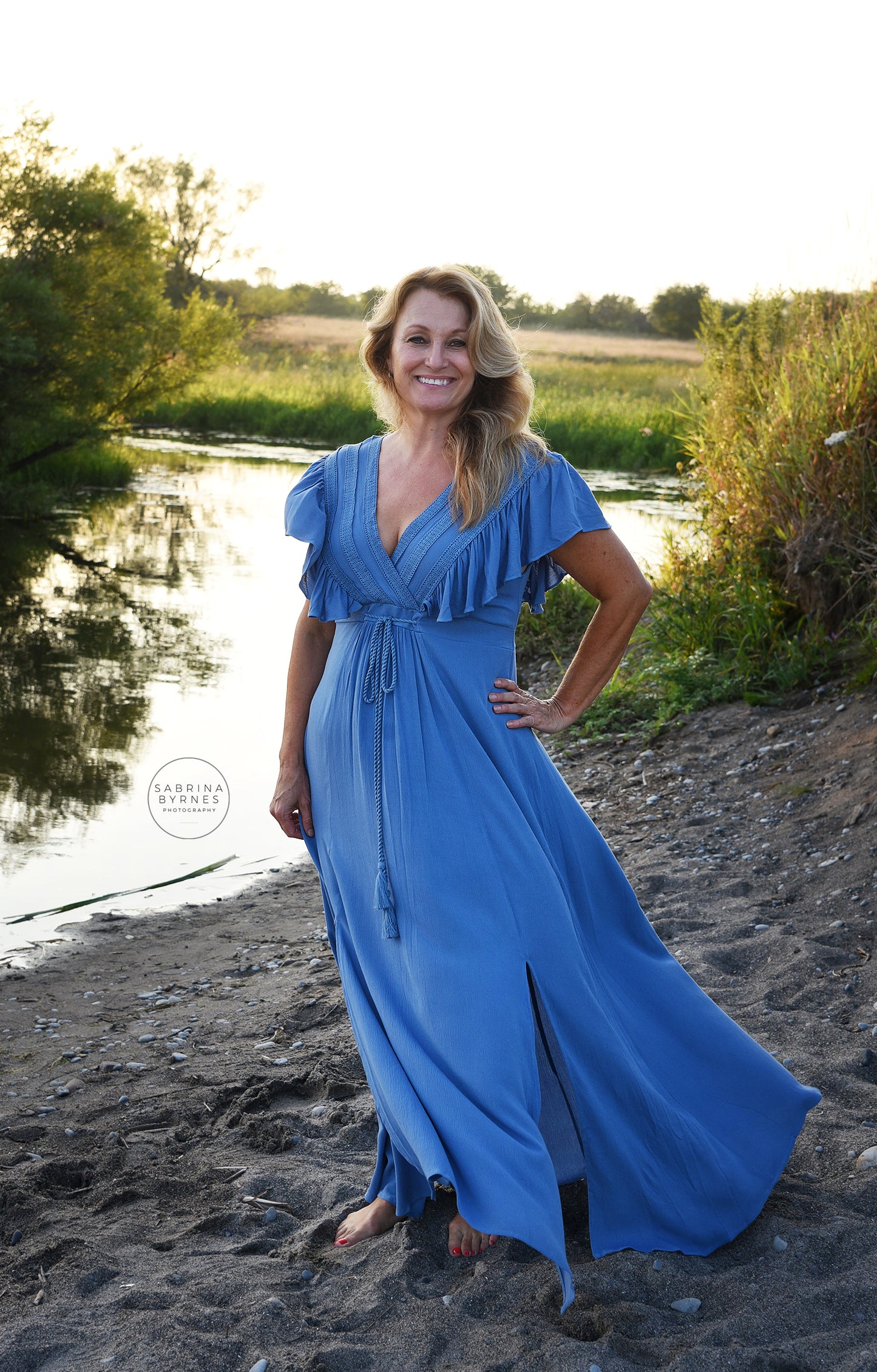Blue Deep V Maxi Dress - XL - 