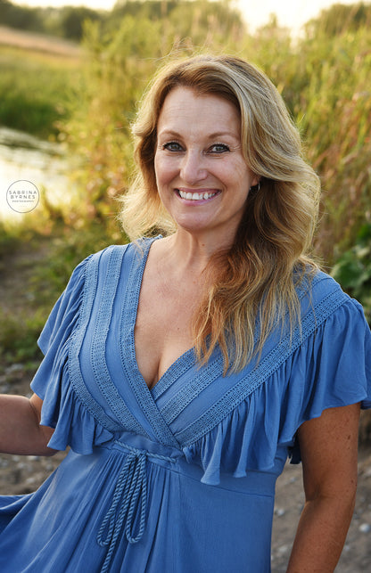 Blue Deep V Maxi Dress - XL - 