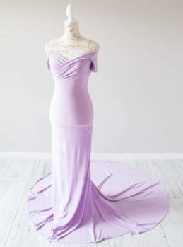 Lavender Purple Fitted Gown - maternity photoshoot dress